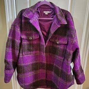 Good American Brushed Boyfriend Shacket Purple Plaid Size
